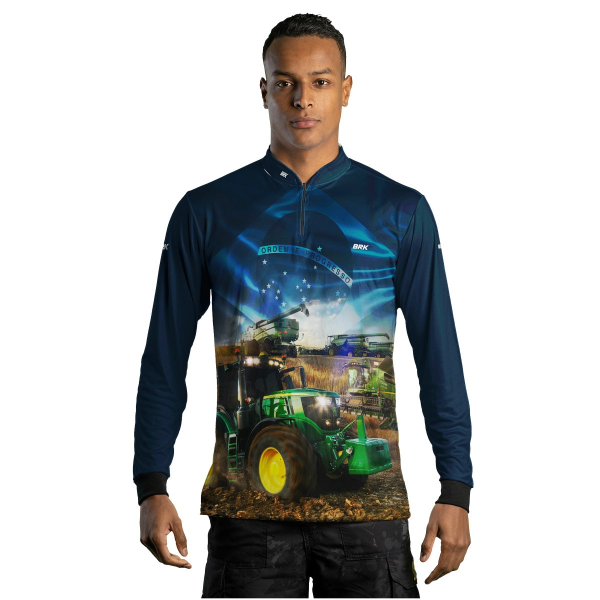 Camisa Agro Brk Trator Verde Brasil Azul com Proteção Solar UV50+ - Brk Agro