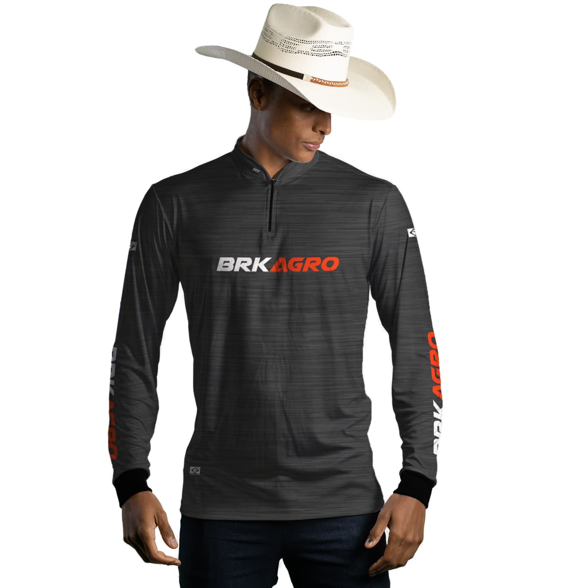 Camisa Agro Brk Mescla Preto Laranja com Proteção Solar UV50+ - Brk Agro