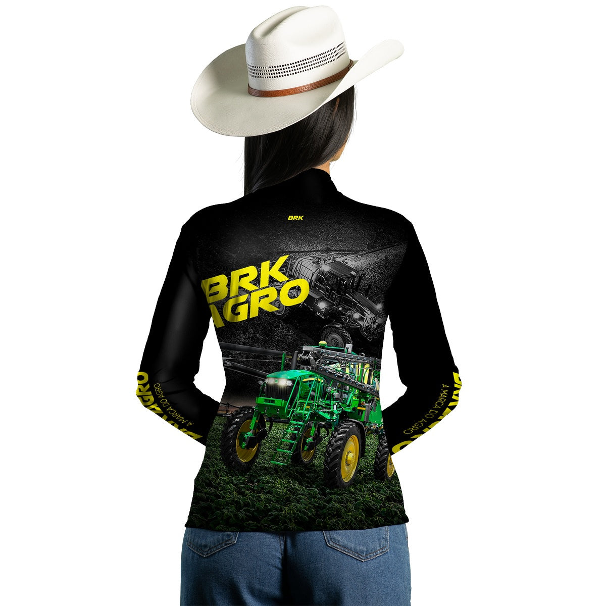 Camisa Agro Feminina Brk Trator Pulverizador M4000 Escura com Proteção Solar UV50+