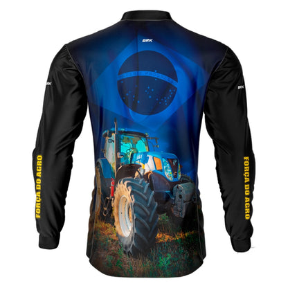 Camisa Agro Brk Trator Azul Bandeira do Brasil com Proteção Solar UV50+ - Brk Agro