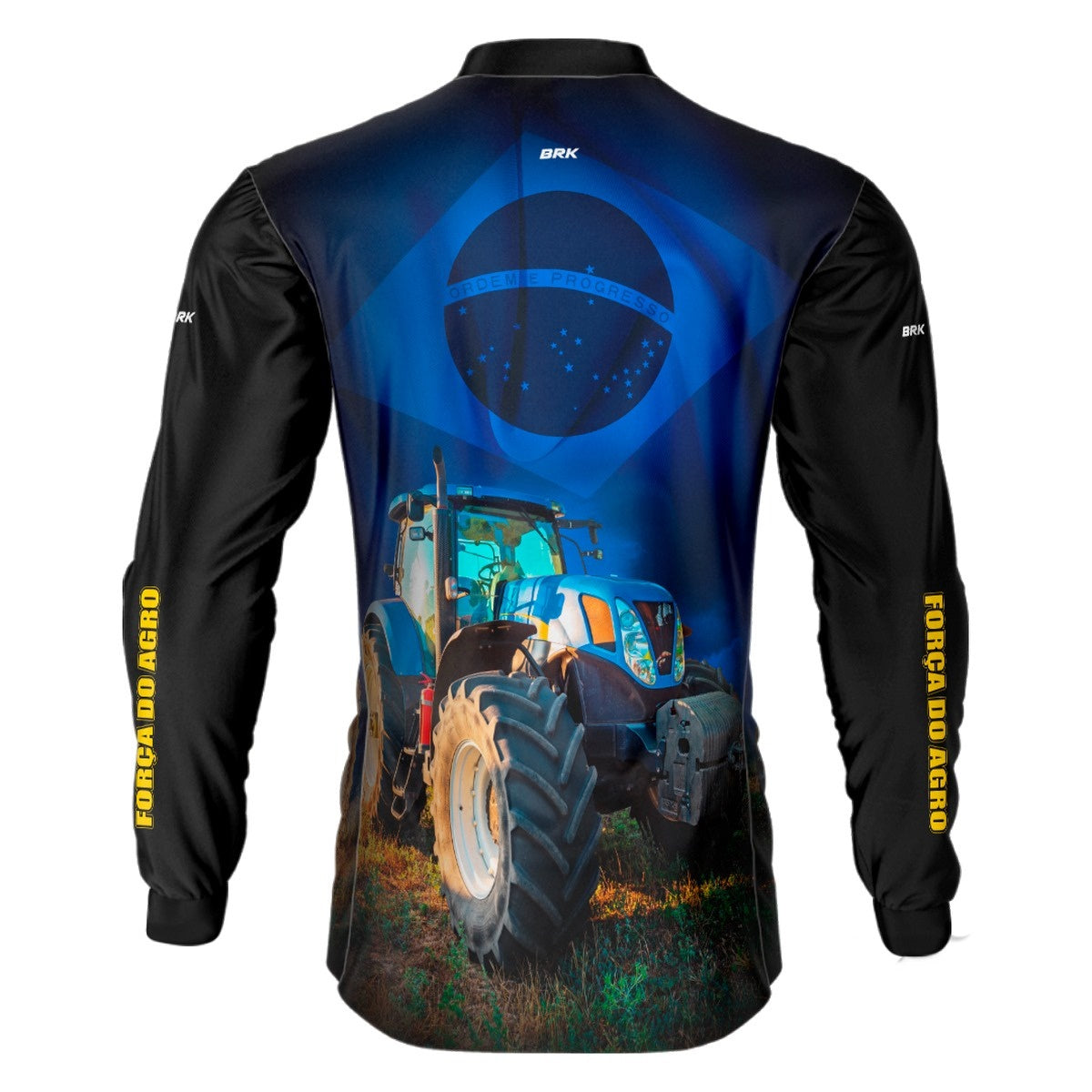 Camisa Agro Brk Trator Azul Bandeira do Brasil com Proteção Solar UV50+ - Brk Agro