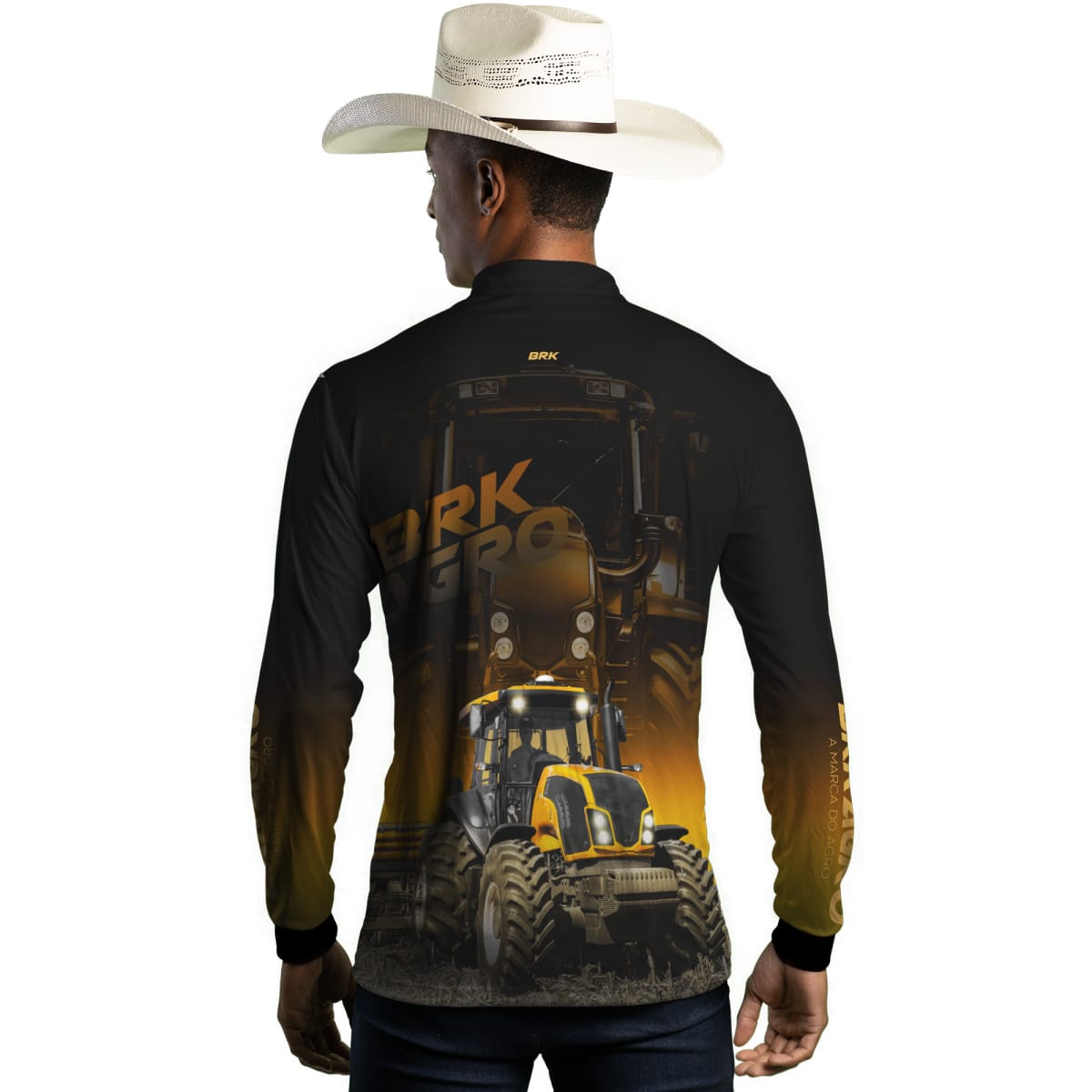 Camisa Agro Brk Trator BM115 Preto e Amarelo com Proteção Solar UV50+ - Brk Agro