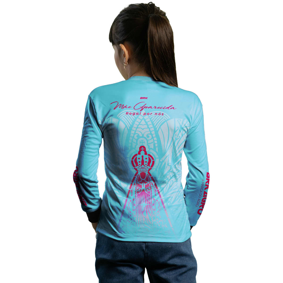 Camisa Agro Brk Feminina Mãe Aparecida Azul Clara com Proteção Solar UV50+ - Brk Agro