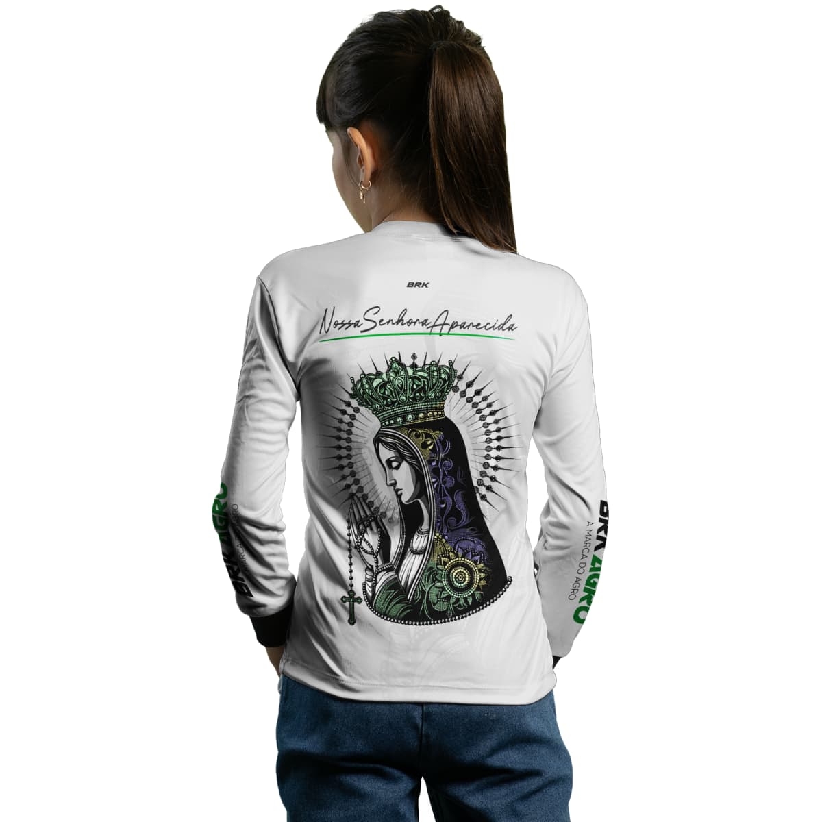 Camisa Infantil Agro Brk Feminina Branca Padroeira com Proteção Solar UV50+ - Brk Agro