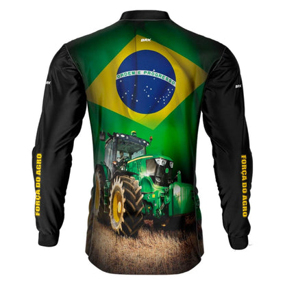 Camisa Agro Brk Trator Verde Brasil Com Proteção Solar UV50+ Envio Imediato - Brk Agro