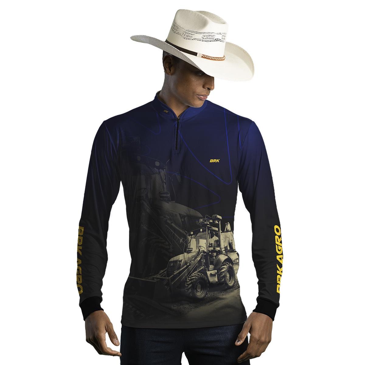 Camisa Agro Brk Azul e Preta Retroescavadeira com UV50+ - Brk Agro
