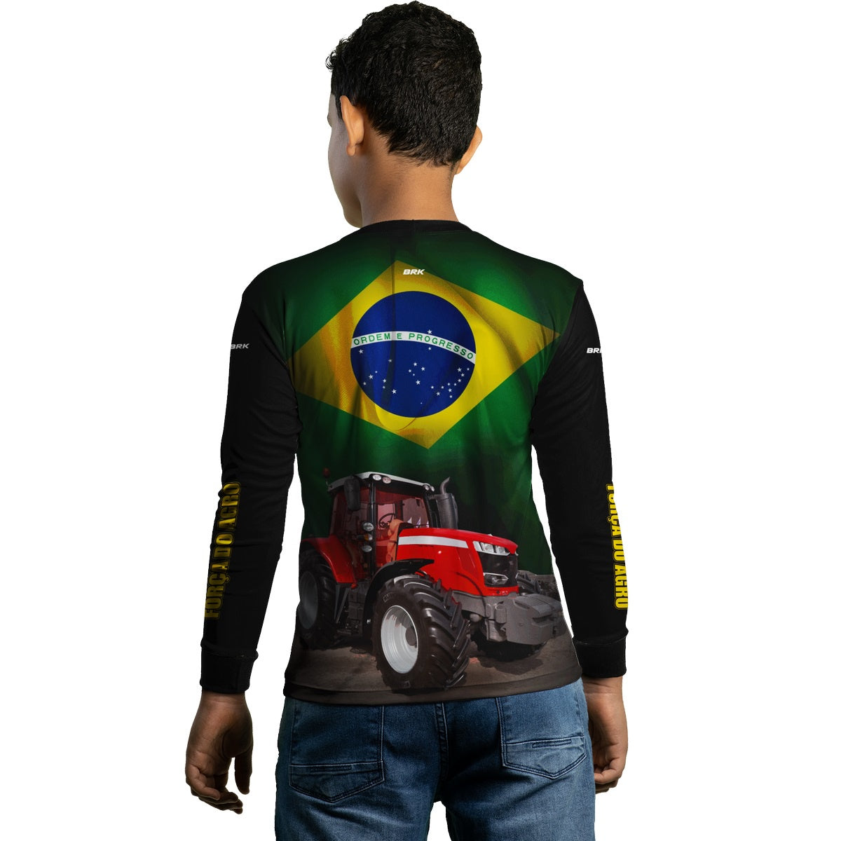 Camisa Infantil Agro Brk Trator Vermelho Bandeira do Brasil com Proteção UV50+ - Brk Agro