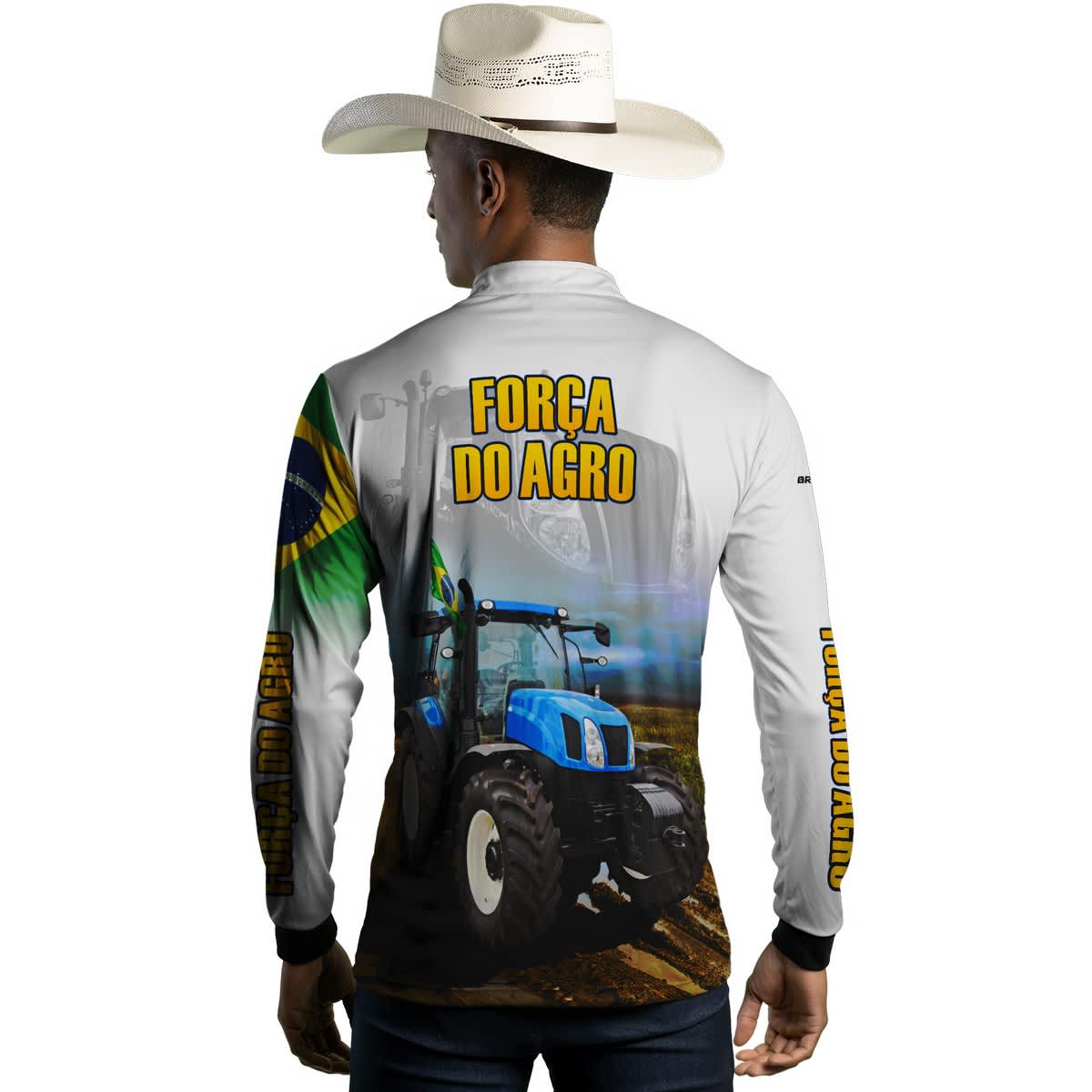 Camisa Agro Brk Trator A Força do Agro Branca com Proteção Solar UV50+ - Brk Agro