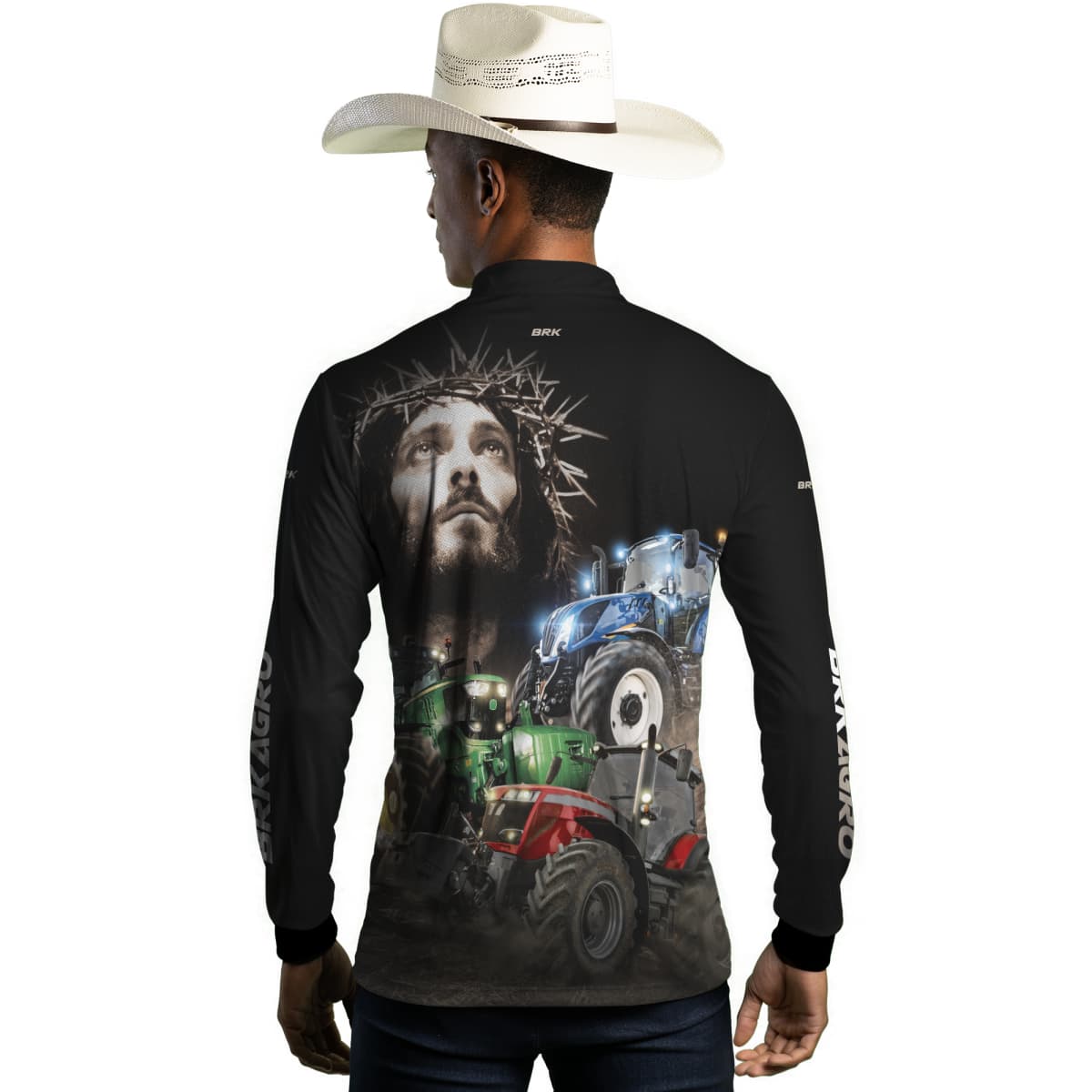 Camisa Agro Brk Trator Jesus Preta com Proteção Solar UV50+ - Brk Agro