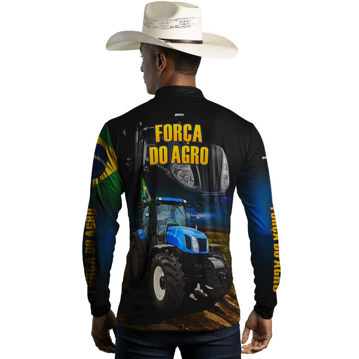Camisa Agro Brk Trator Azul Força do Agro com Proteção Solar UV50+ - Brk Agro