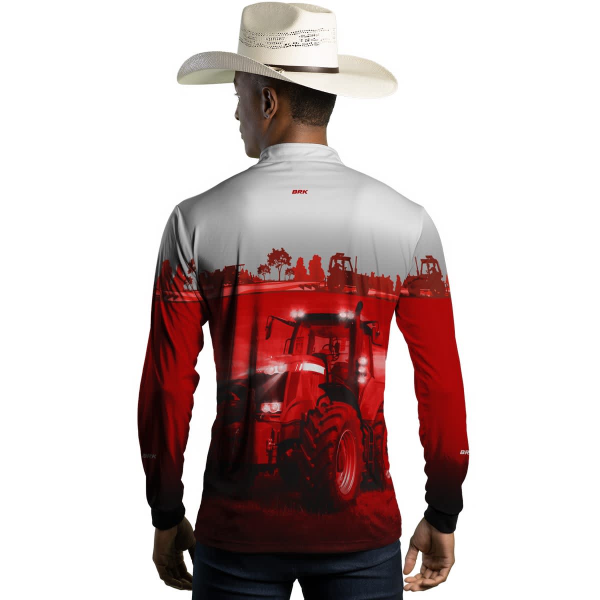 Camisa Branca e Vermelho Brk Agro Massey Ferguson Maquinário com Proteção Solar UV50+ - Brk Agro