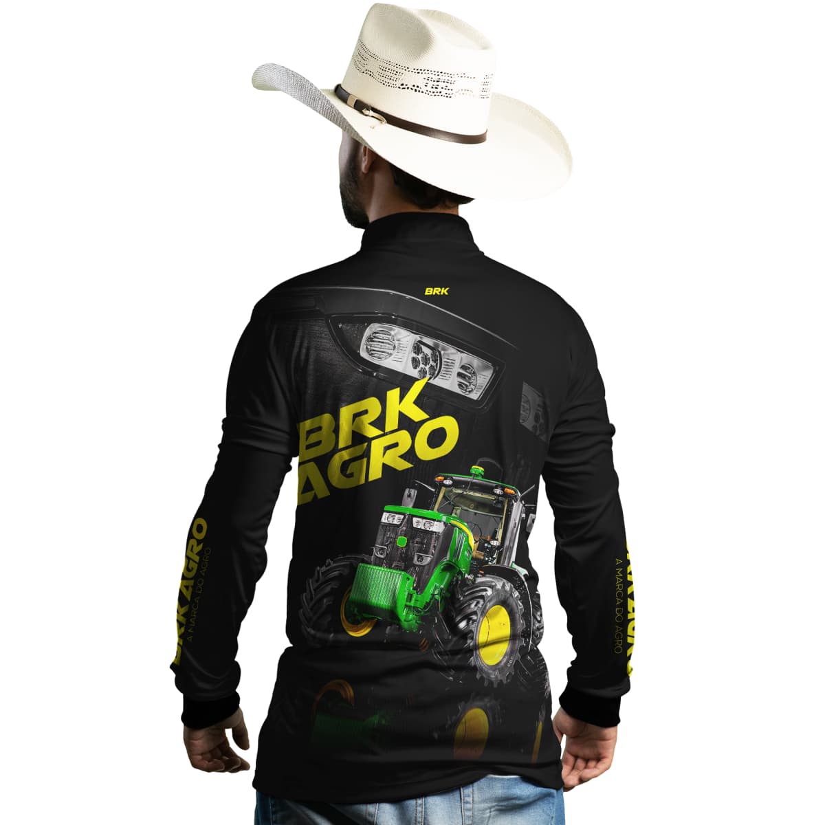 Camisa Agro Brk Trator 7M Verde e Preto com Proteção Solar UV50+ - Brk Agro
