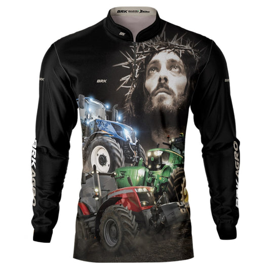Camisa Agro Brk Trator Jesus Preta com Proteção UV50+ - Brk Agro