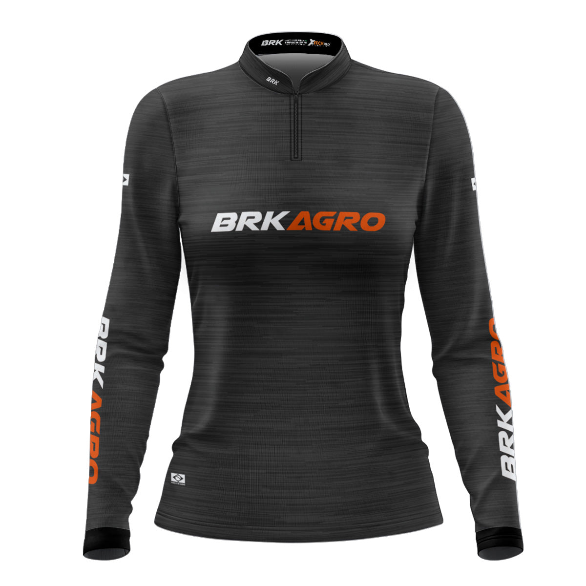 Camisa Feminina Agro  Brk Mescla Preto Laranja com Proteção Solar UV50+ - Brk Agro