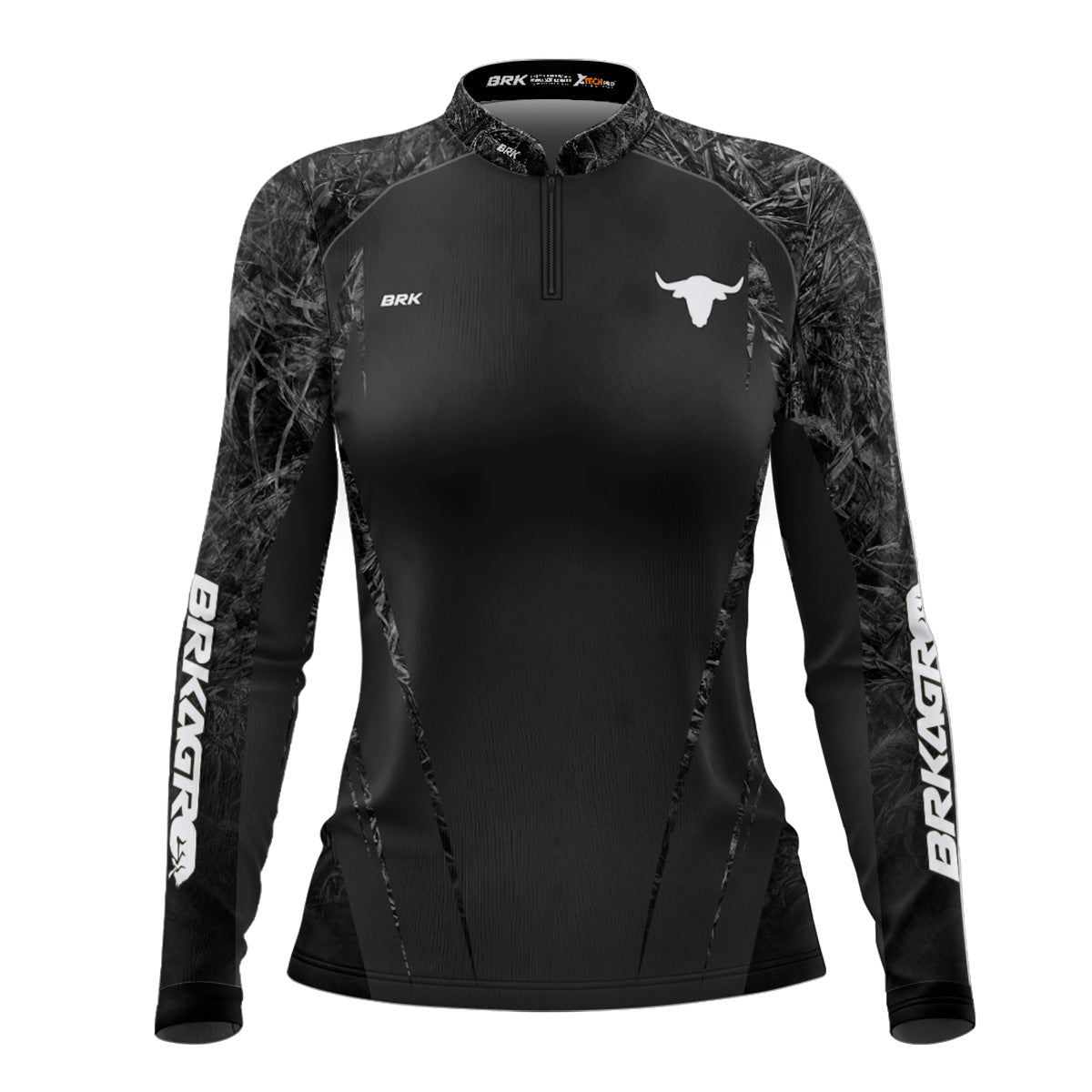 Camisa Agro Feminina Brk Camuflado Real Tree Preta com Proteção Solar UV50+ - Brk Agro