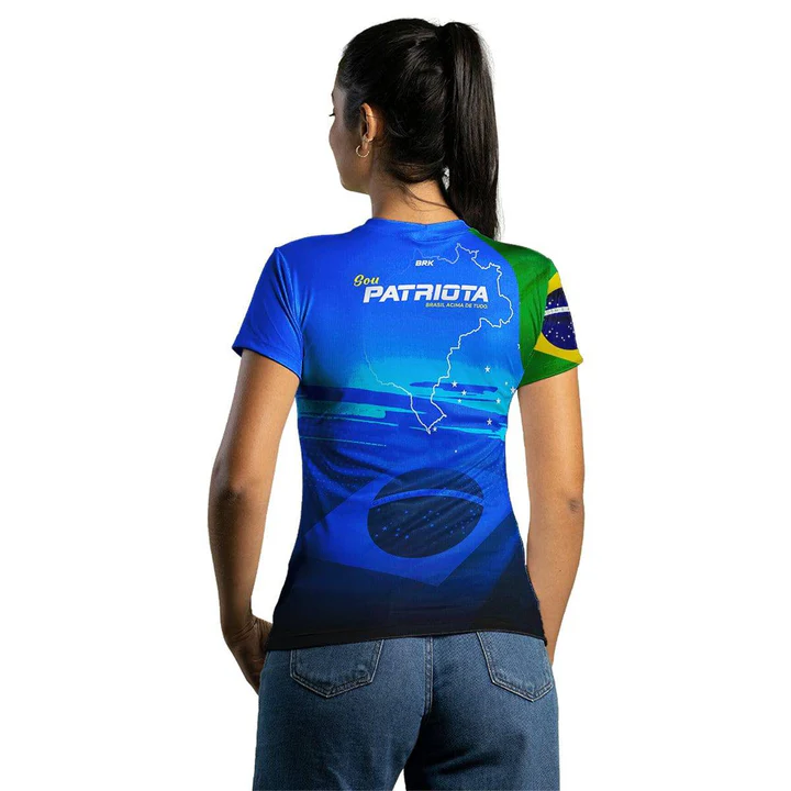 Camiseta Agro Feminina Brk Patriota Azul com Proteção Solar UV50+