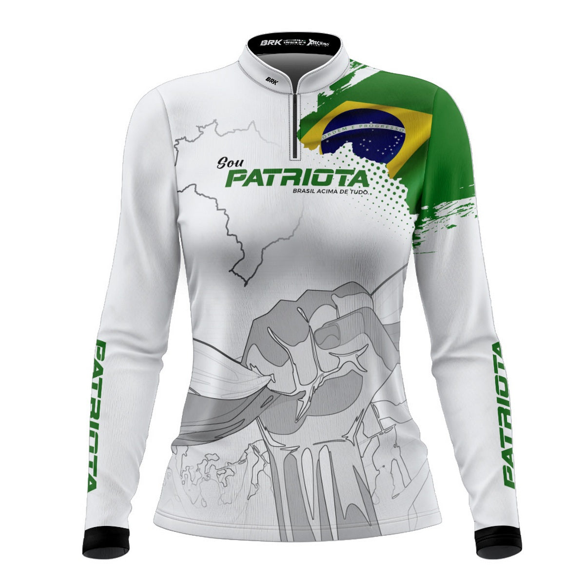 Camisa Agro Feminina Brk Básica Patriota Bandeira do Brasil Branca com Proteção UV50+ - Brk Agro