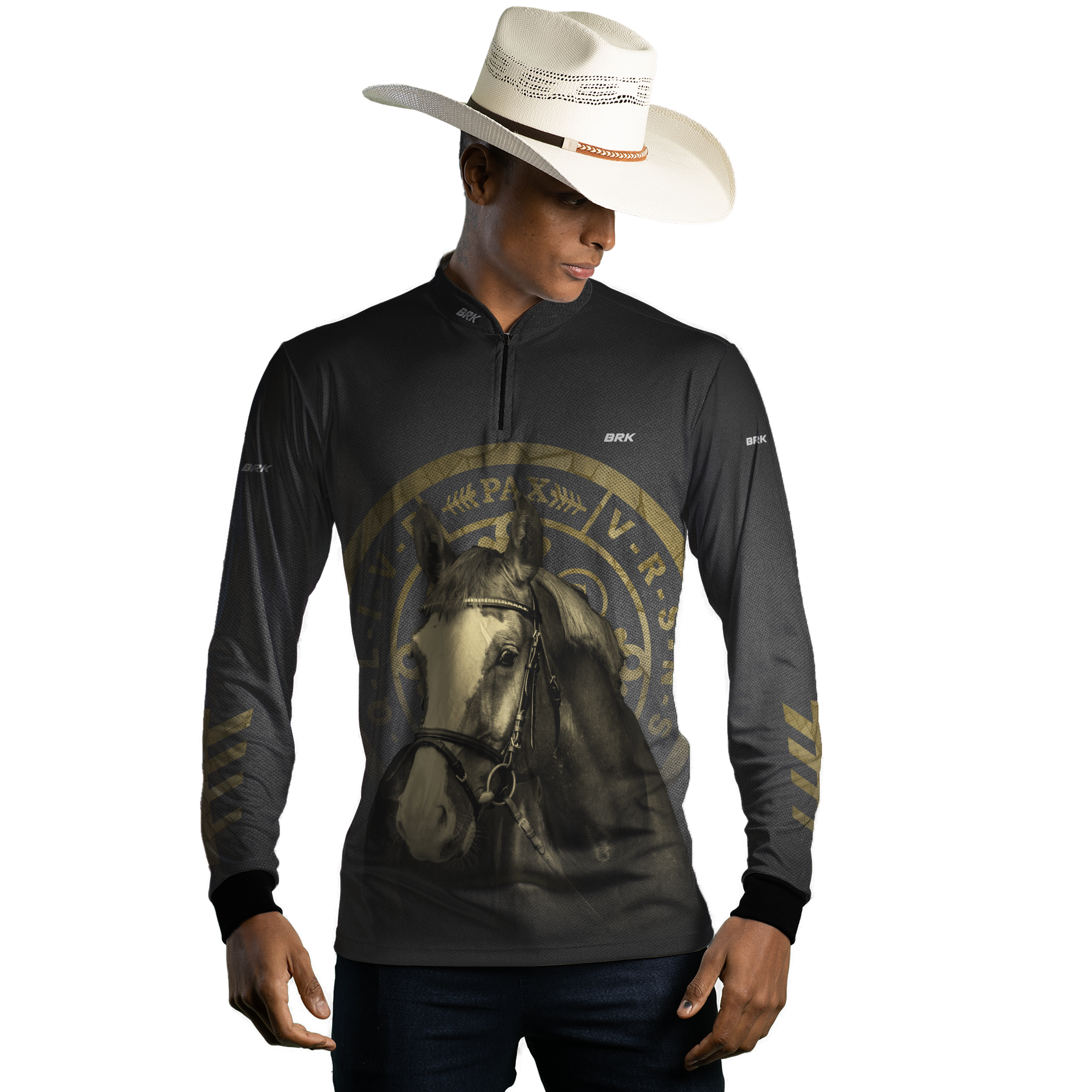 KIt 1 Boné Trucker Agro São Bento + 1 Camisa Agro Brk Medalhão de São bento Cavalo com Proteção Solar UV50+ - Brk Agro
