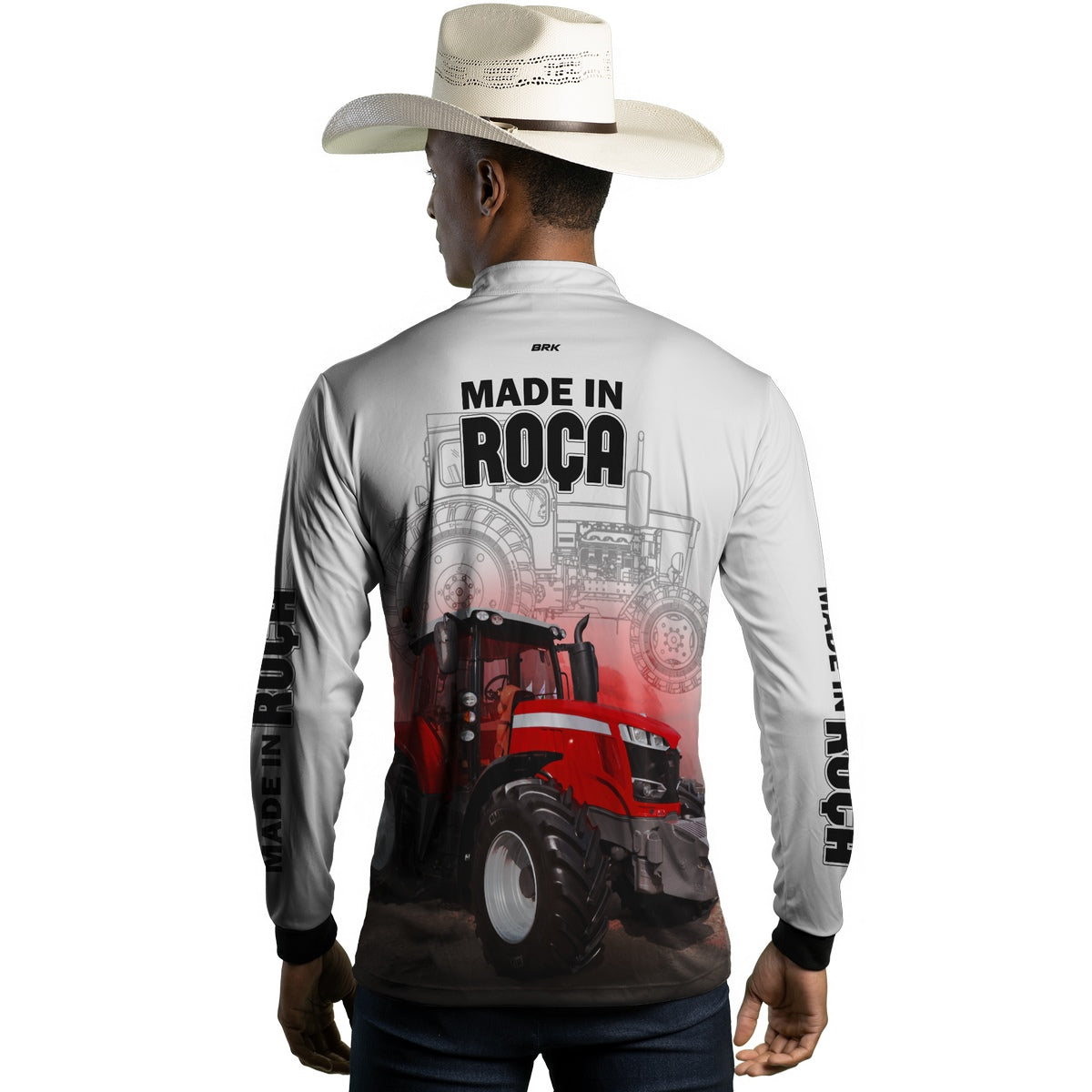 Camisa Agro Brk Made in Roça Branca Trator Vermelho com Proteção Solar UV50+ - Brk Agro