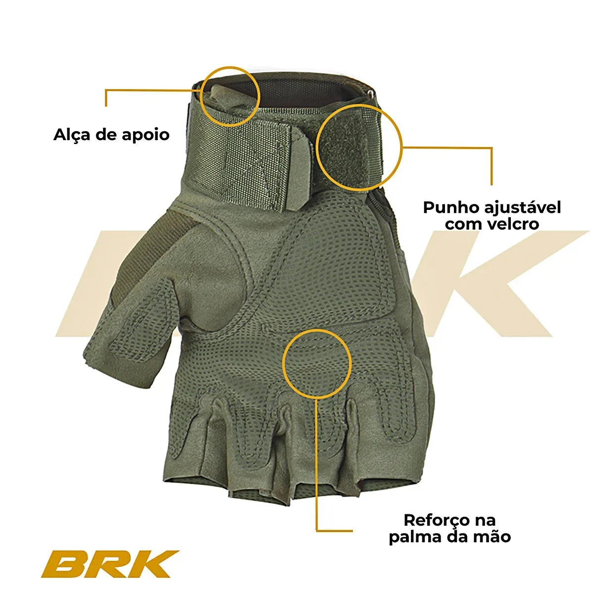 Luva Esportiva Tática Meio Dedo Dorsal - Brk Agro