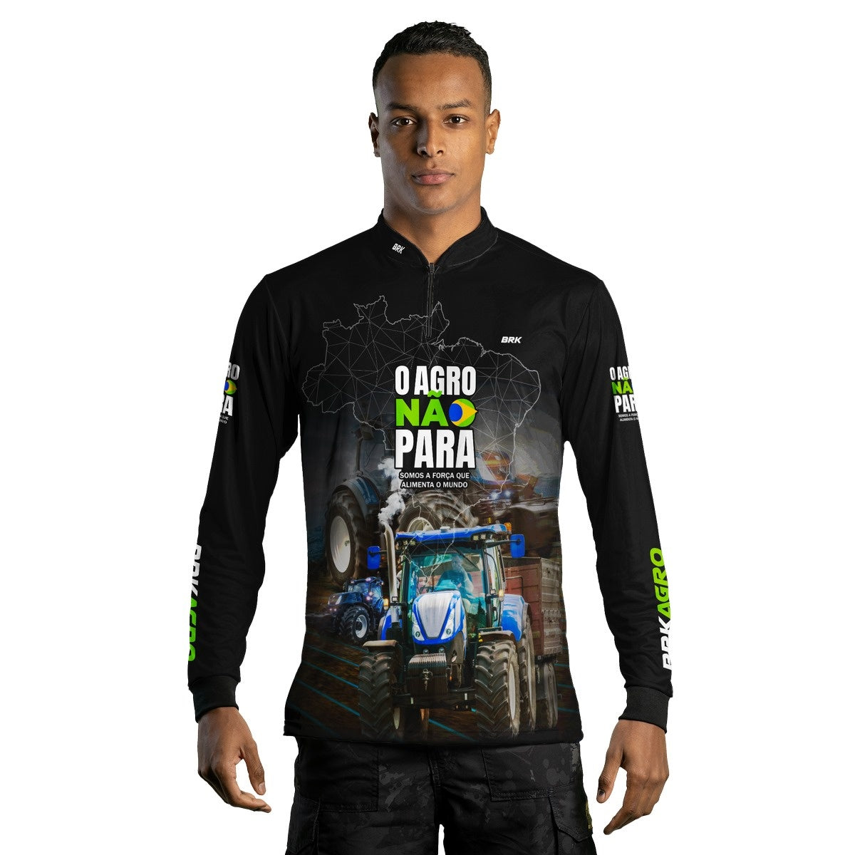 Camisa Agro Brk O Agro Não Para Trator Azul com UV50+ - Brk Agro