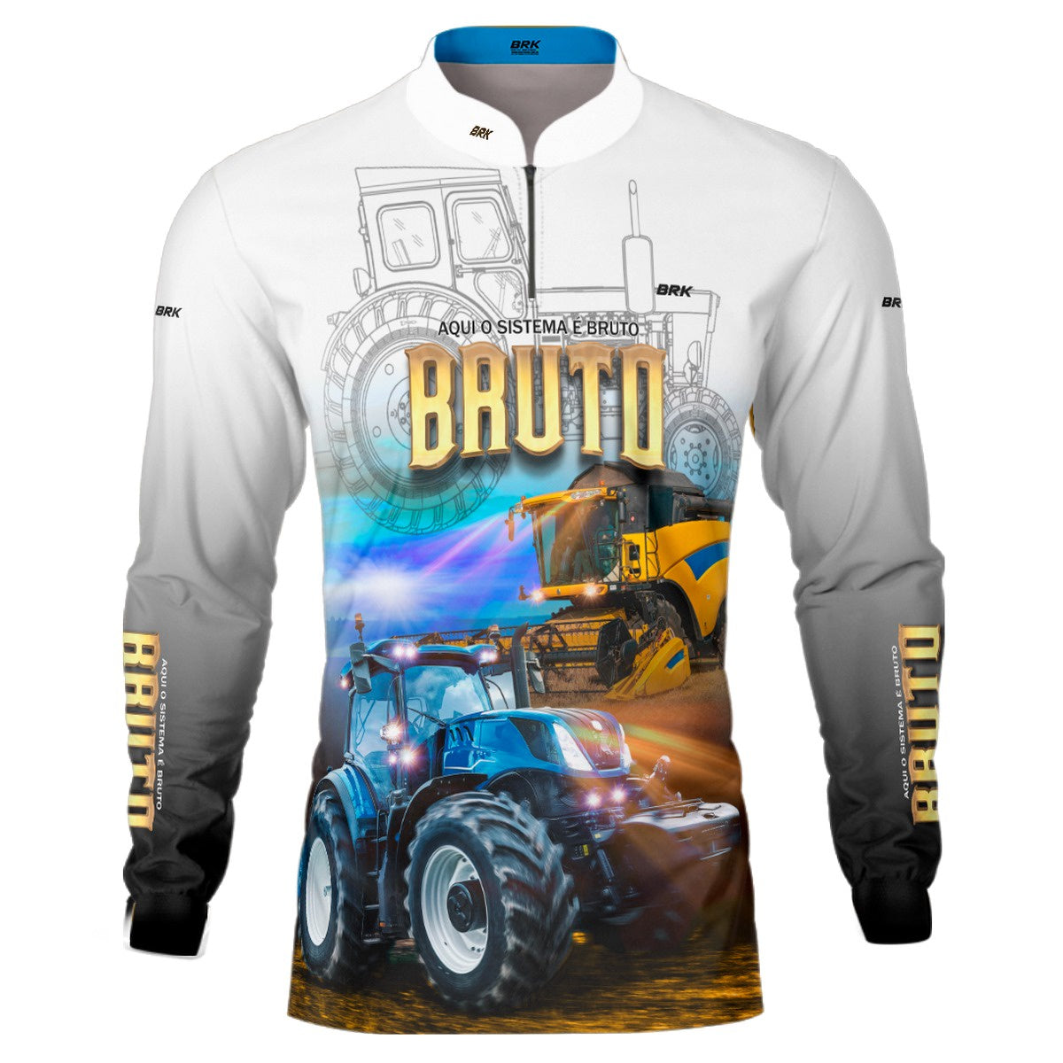 Camisa Branca Brk New Holland Aqui o Sistema é Bruto com Proteção Solar UV50+ - Brk Agro