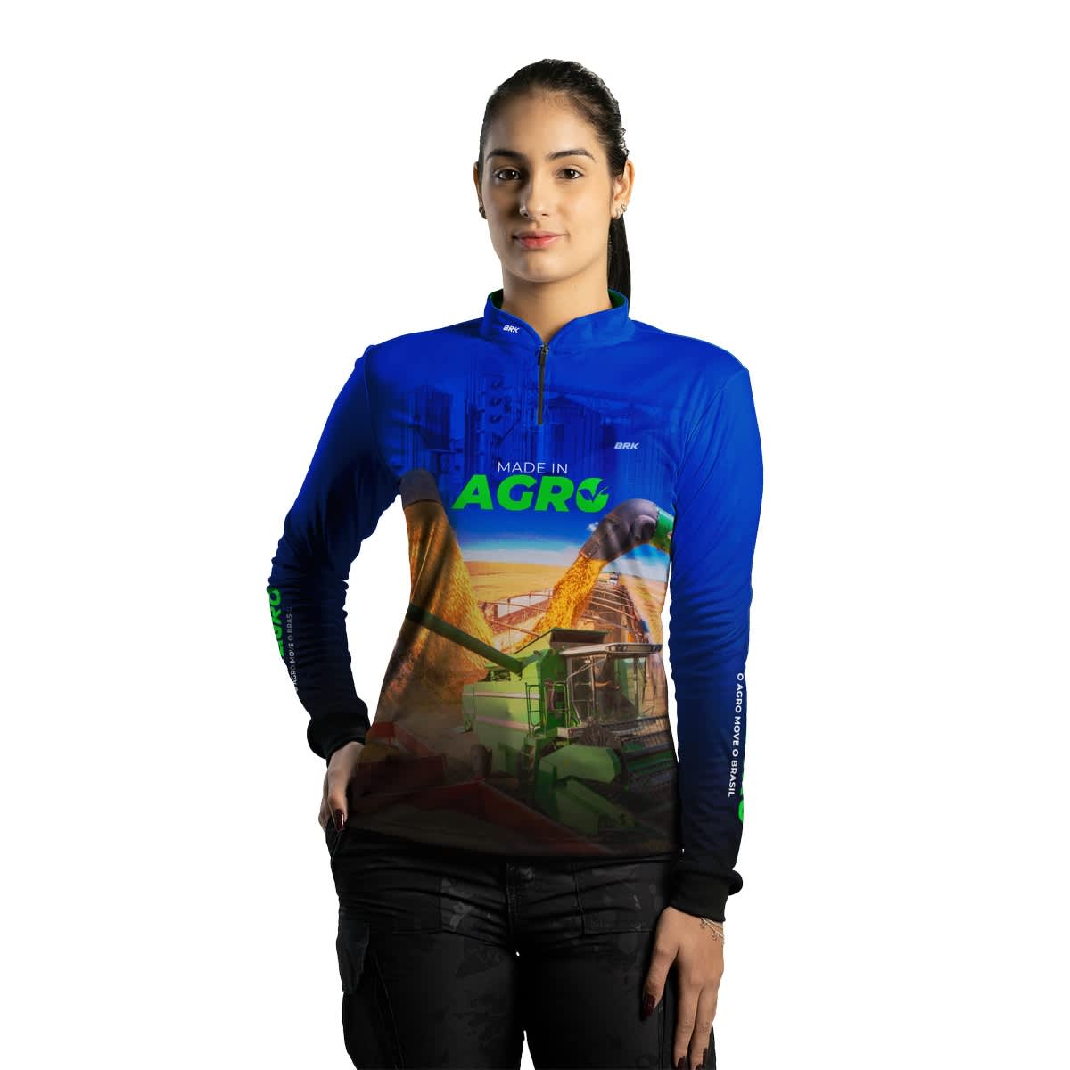 Camisa Feminina Agro Brk Azul Made in Agro Cultivo de Soja com UV50+ - Brk Agro