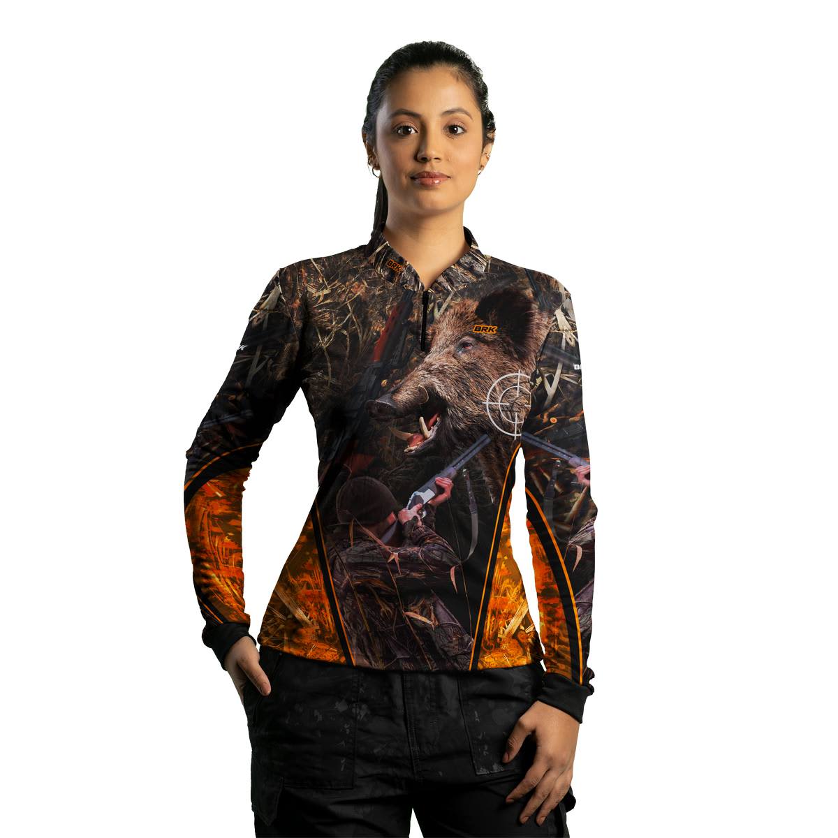 Camisa Agro Brk Camuflado Laranja Javali com Proteção Solar UV50+ - Brk Agro