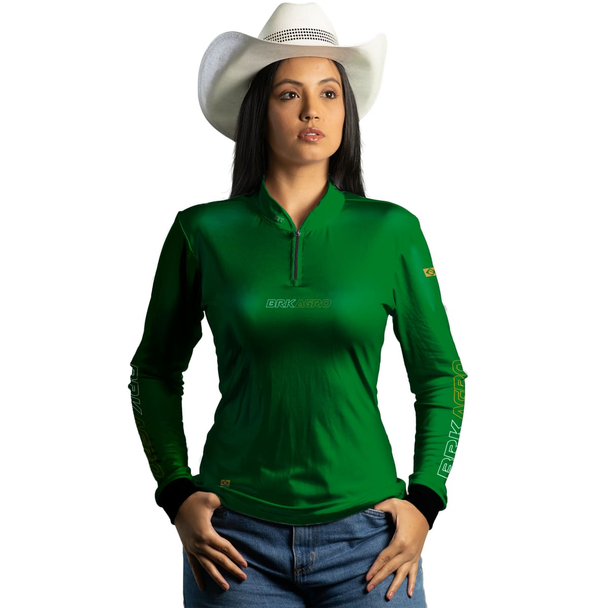 Camisa Feminina Agro Brk Básica Verde com Proteção Solar UV50+ - Brk Agro