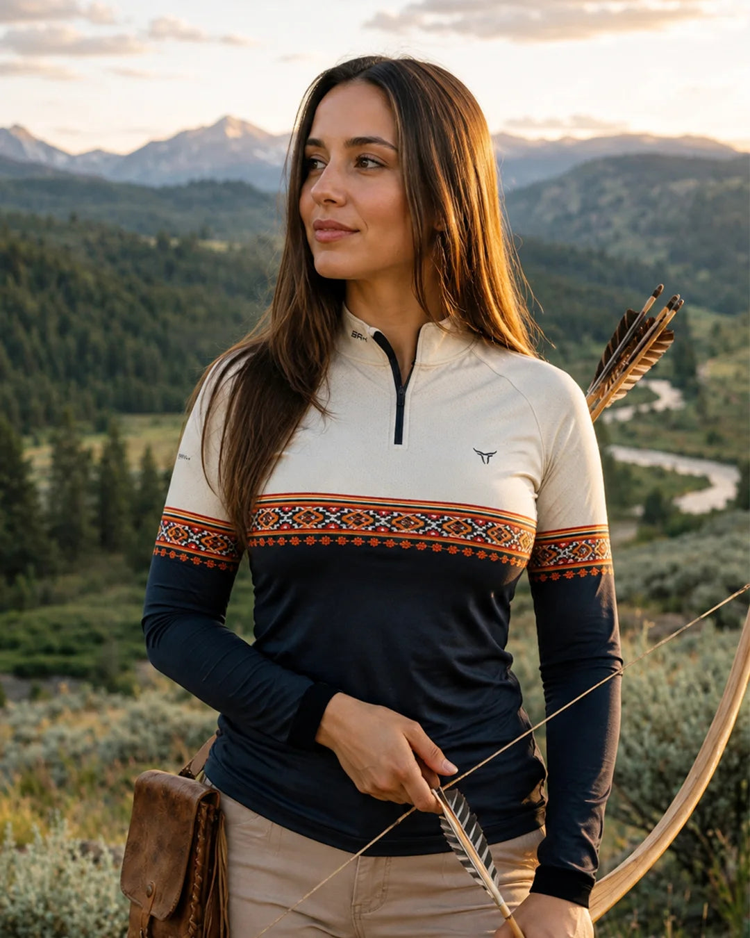 Camisa Feminina Agro Bege Azul Apache com UV50