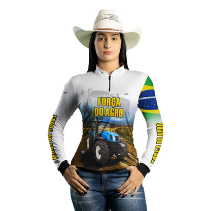 Camisa Agro Brk Trator A Força do Agro Branca com Proteção Solar UV50+ - Brk Agro