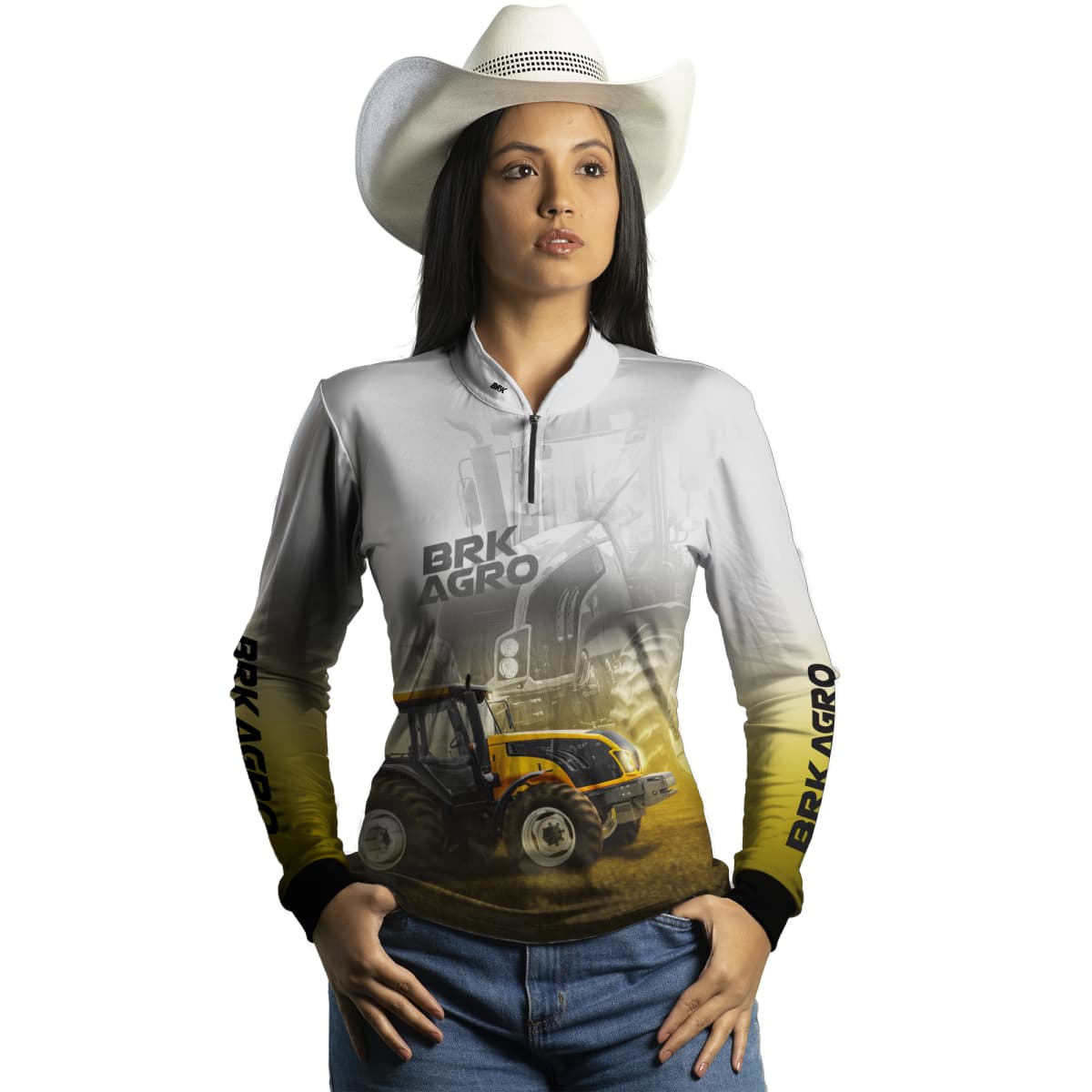 Camisa Agro Brk Trator BM135 Amarelo Clara com Proteção Solar UV50+ - Brk Agro