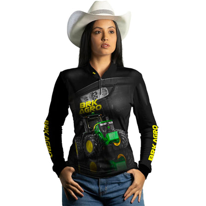 Camisa Agro Brk Trator 7M Verde e Preto com Proteção Solar UV50+ - Brk Agro