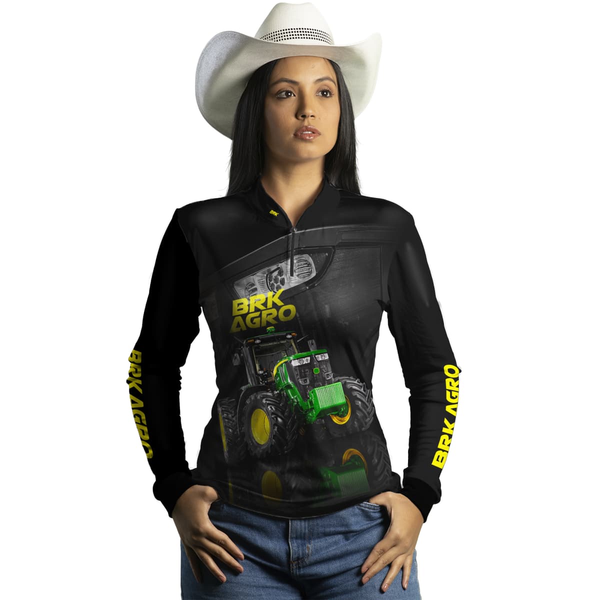 Camisa Agro Brk Trator 7M Verde e Preto com Proteção Solar UV50+ - Brk Agro