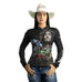 Camisa Feminina Agro Brk Trator Jesus Preta com Proteção Solar UV50+ - Brk Agro
