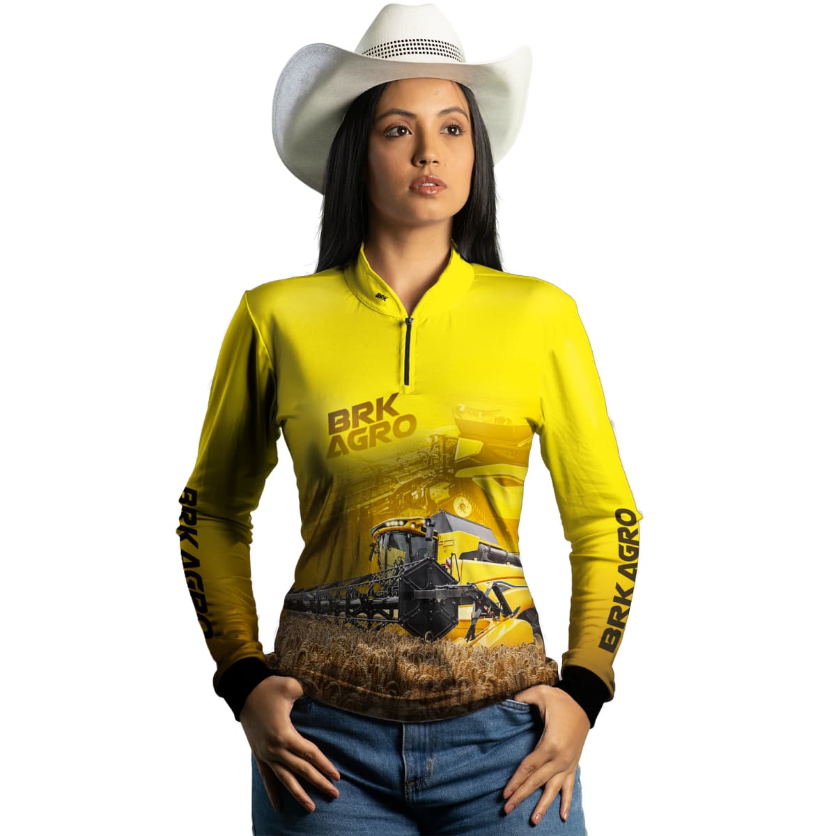 Camisa Agro Brk Colheitadeira CR11 Amarela com Proteção Solar UV50+ - Brk Agro