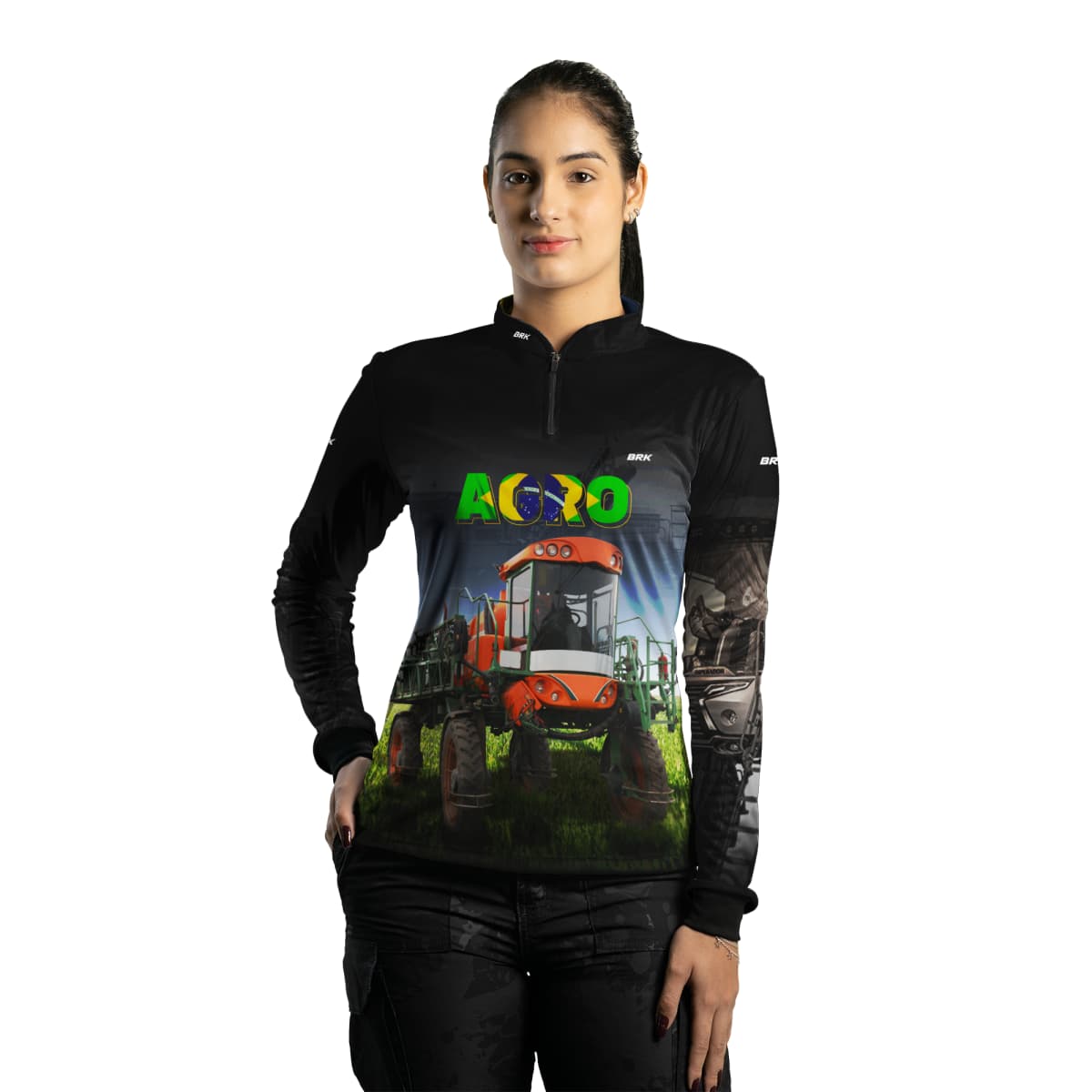 Camisa Agro Brk Pulverizador Trator Laranja com Proteção Solar UV50+ - Brk Agro