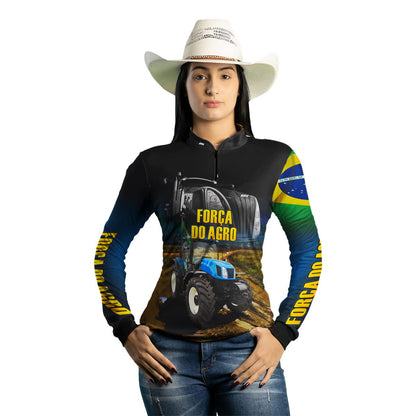 Camisa Agro Brk Trator Azul Força do Agro com Proteção Solar UV50+ - Brk Agro