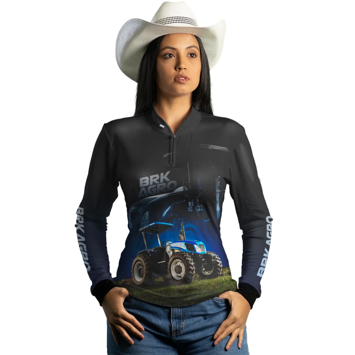 Camisa Feminina Agro Brk Trator TL5 Azul com Proteção Solar UV50+ - Brk Agro