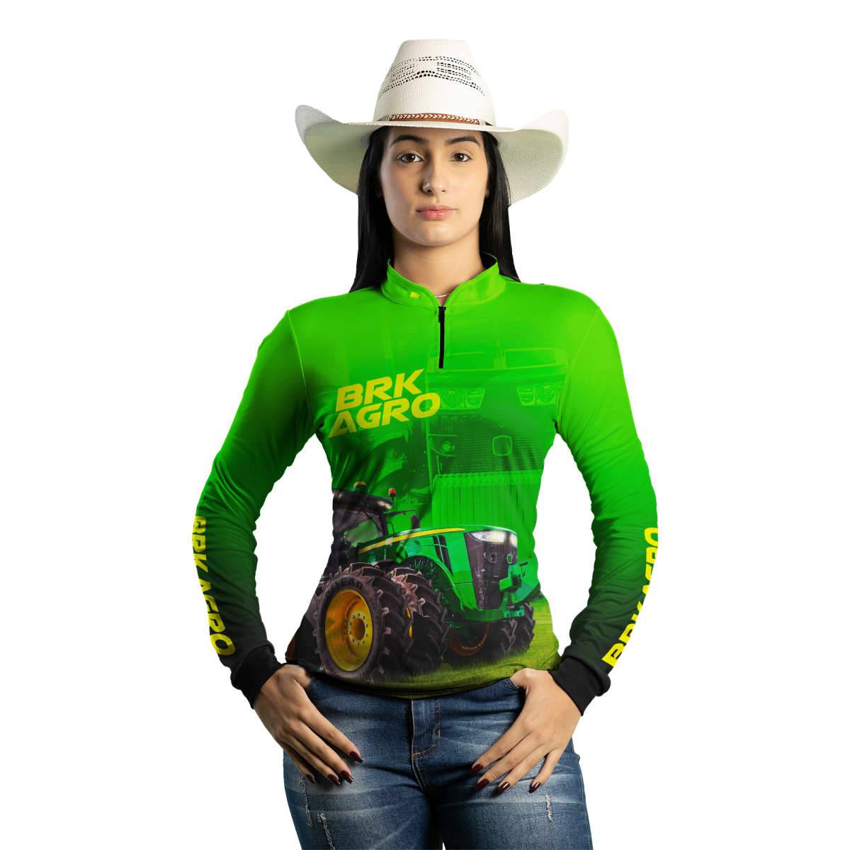 Camisa Agro Brk Trator 8250R Verde com Proteção Solar UV50+ - Brk Agro