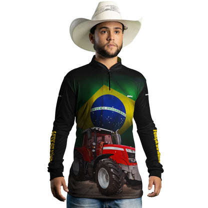 Camisa Agro Brk Trator Vermelho Bandeira do Brasil com Proteção UV50+ - Brk Agro