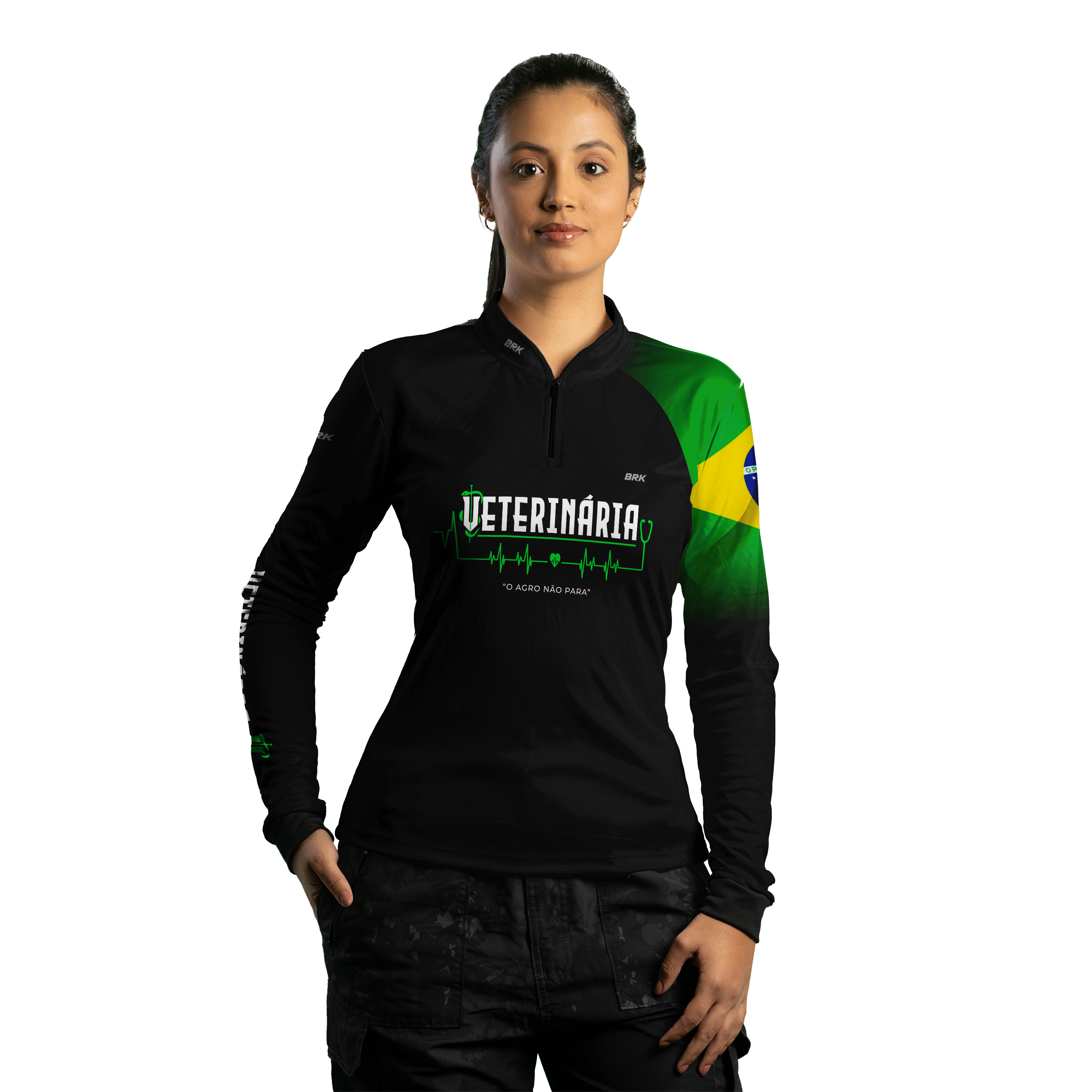 Camisa Feminina Agro Brk Veterinária Preta com UV50+ - Brk Agro
