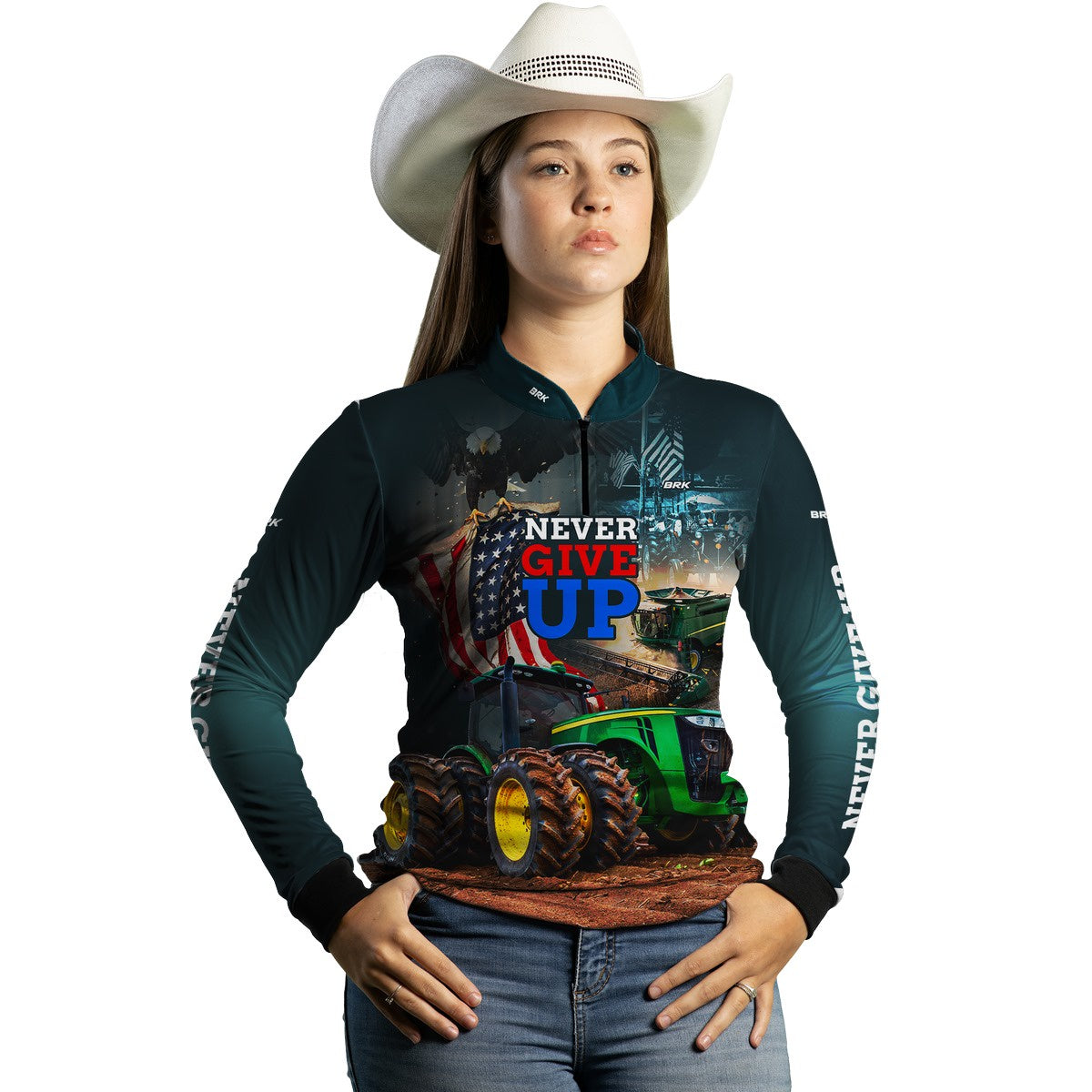 Camisa Agro Brk Never Give Up Trator Verde com Proteção Solar UV50+ - Brk Agro
