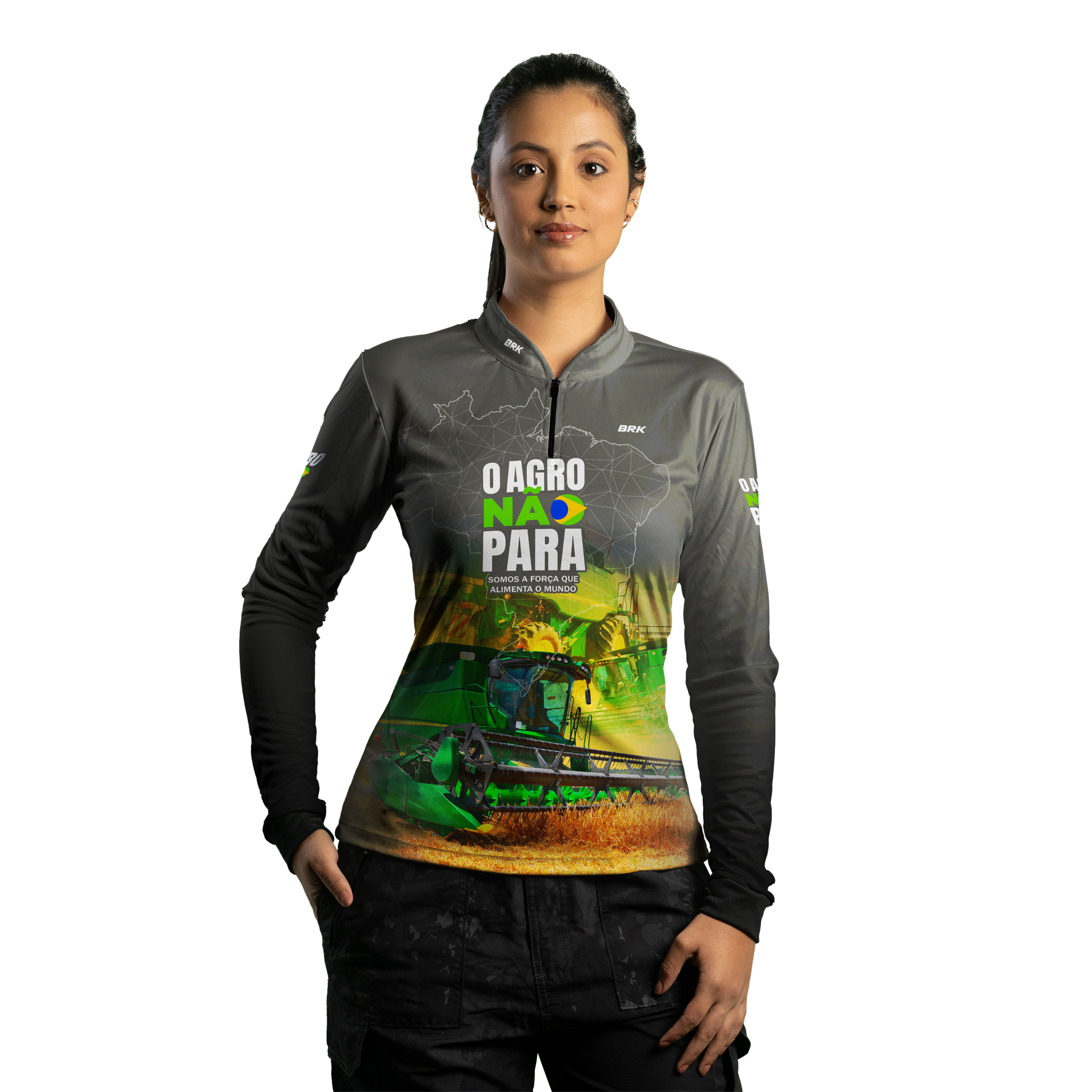 Camisa Agro Brk O Agro Não Para Trator Verde Claro com UV50+ - BRK AGRO