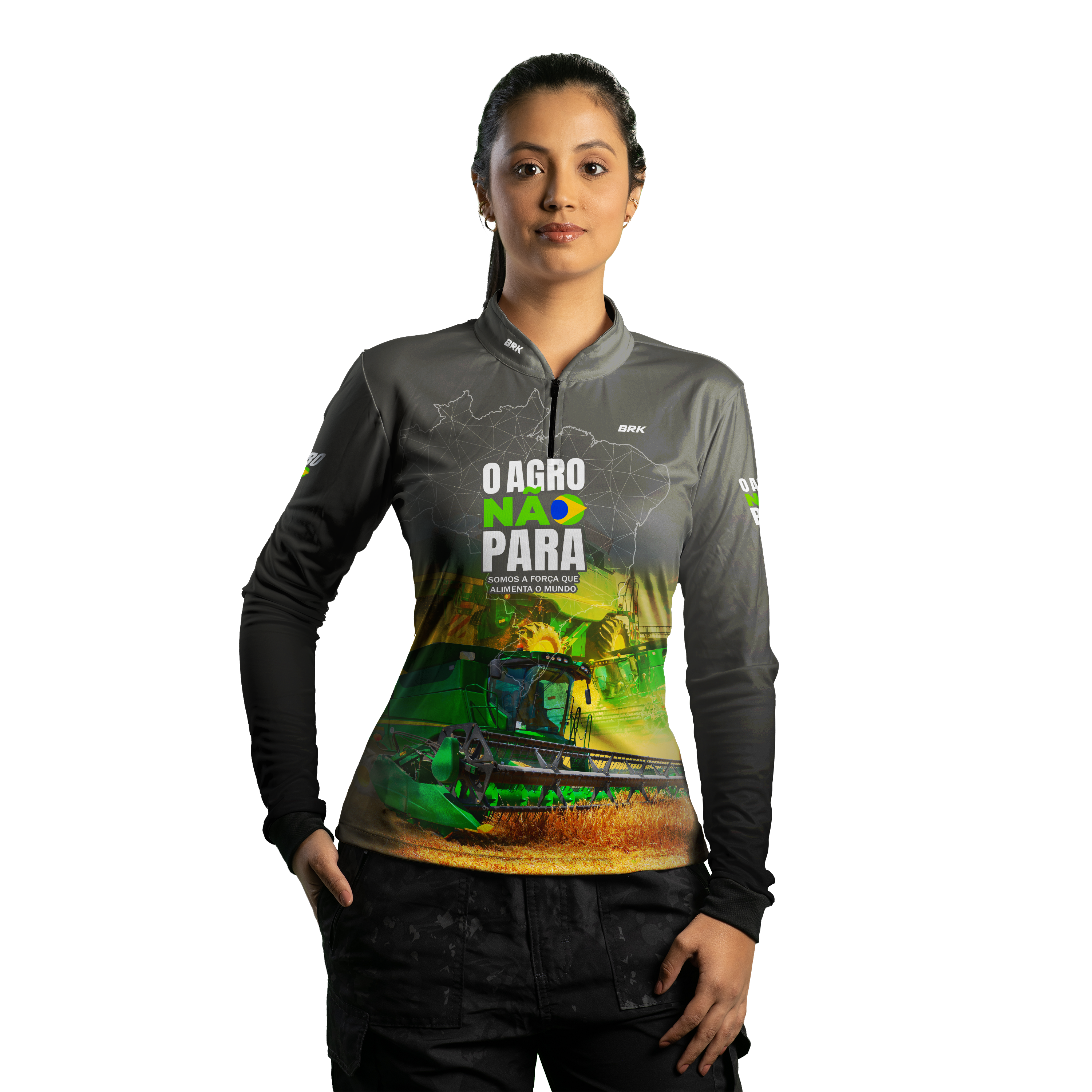 Camisa Agro Brk O Agro Não Para Trator Verde Claro com UV50+ - BRK AGRO