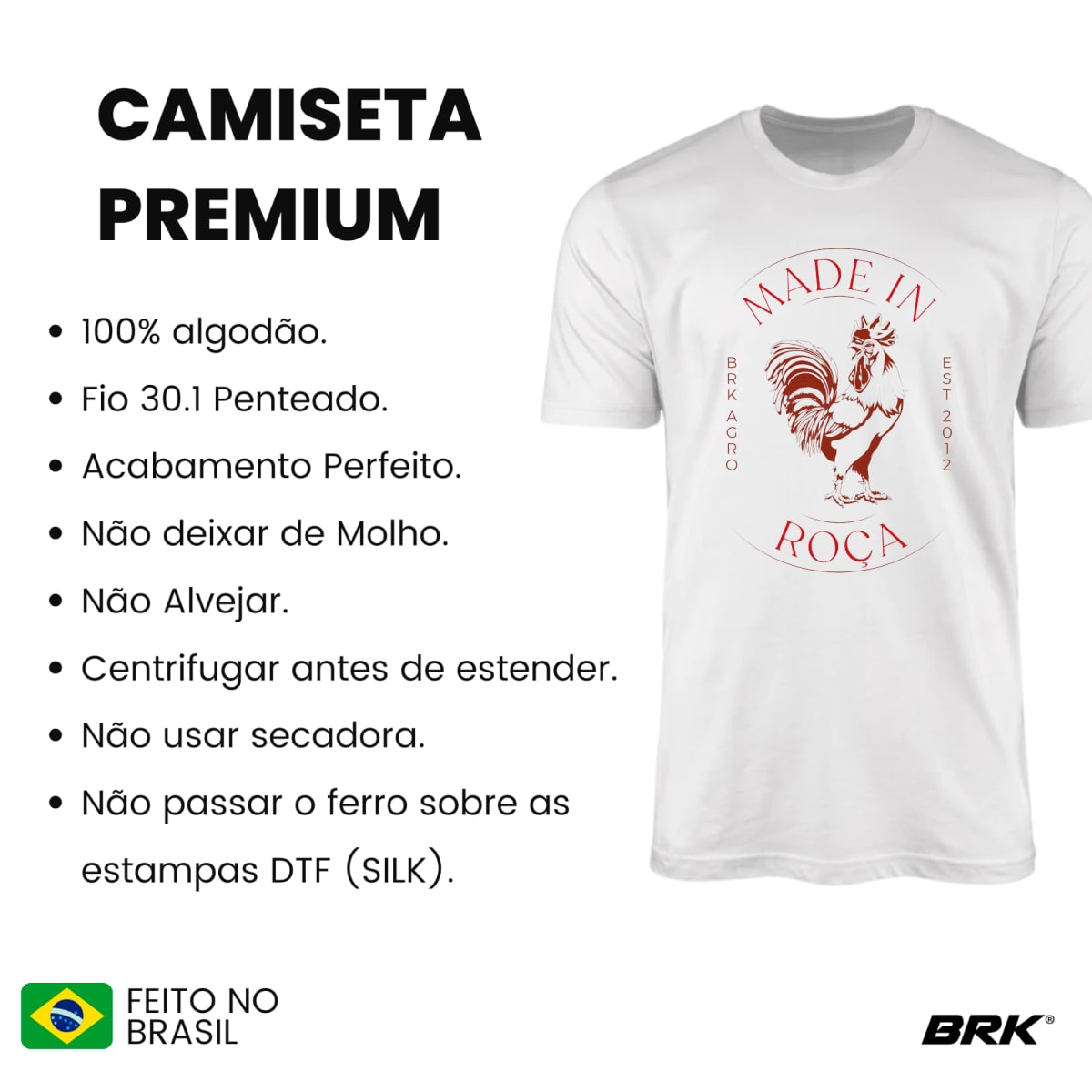 Camiseta Agro Brk Galo Made In Roça com Algodão Premium - Brk Agro