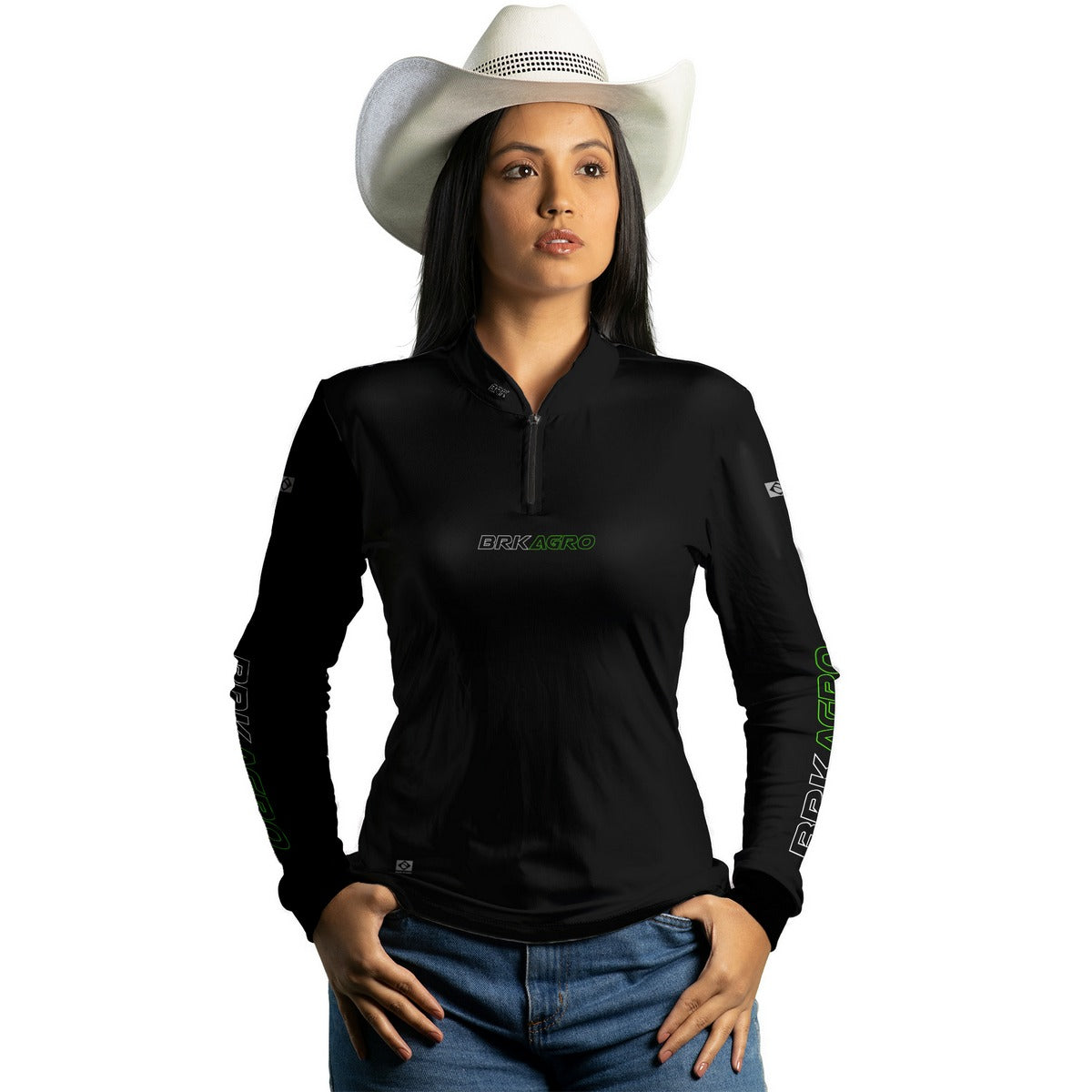 Camisa Agro Feminina Brk Básica Preta com Proteção Solar UV50+ - Brk Agro