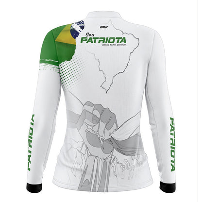 Camisa Agro Feminina Brk Básica Patriota Bandeira do Brasil Branca com Proteção UV50+ - Brk Agro