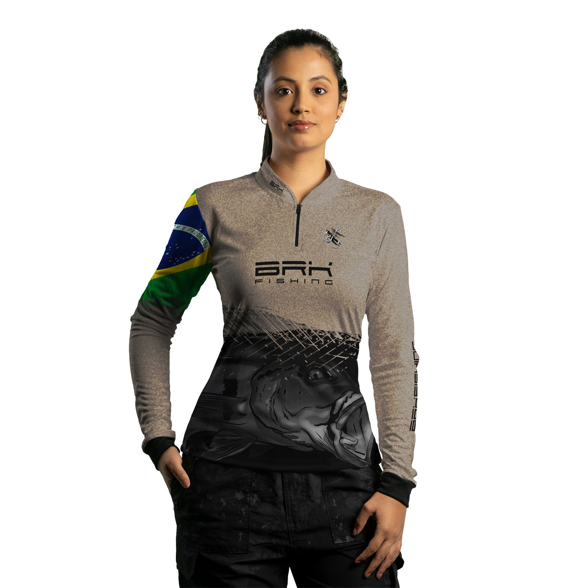 Camisa Feminina de Pesca Brk Garateia Tucunaré Brasil com UV50+ - Brk Agro