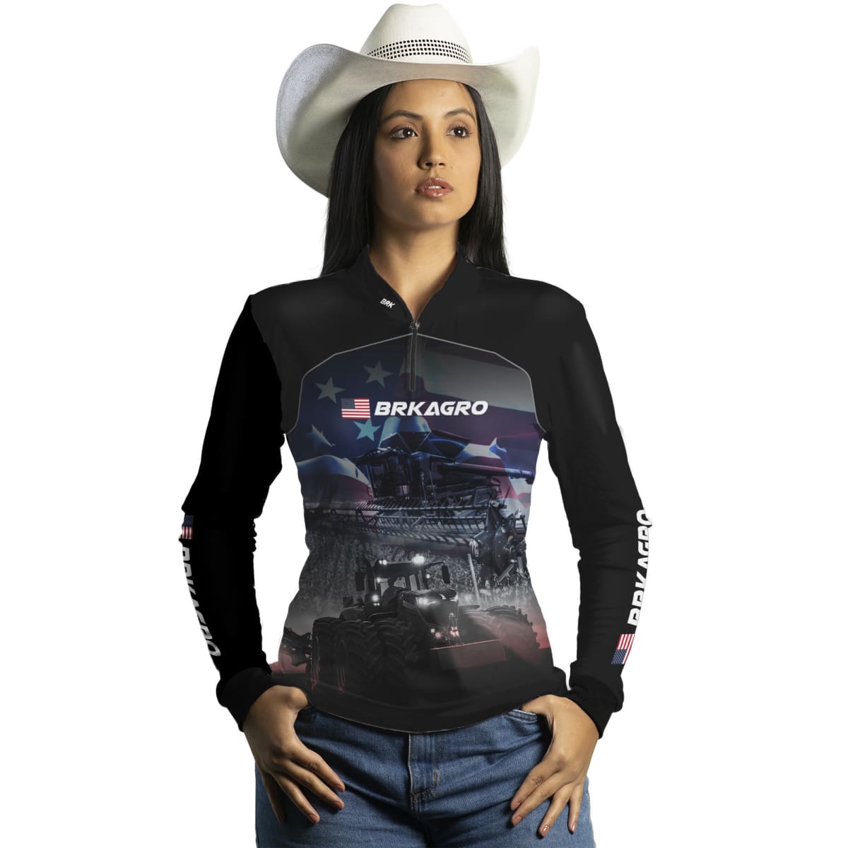 Camisa Agro Brk Veículos Agrícolas e Bandeira Estados Unidos com Proteção Solar UV50+ - BRK AGRO
